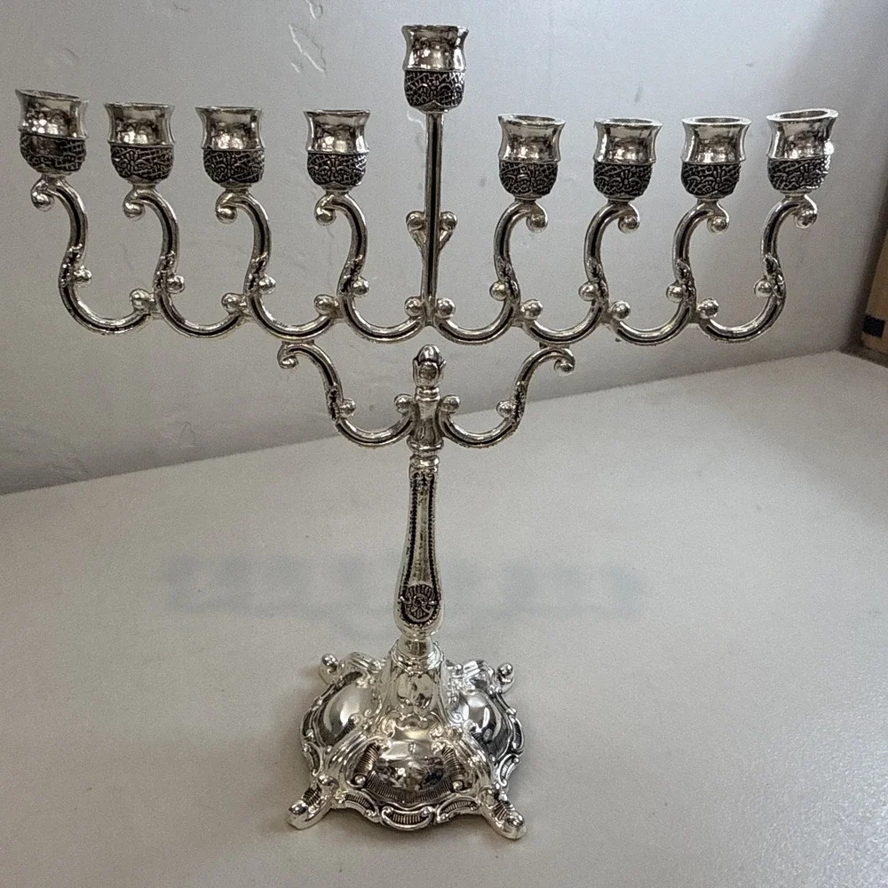 Silver-plated Hanukkah menorah, Legacy Judaica 9-branch shamash candle holder
